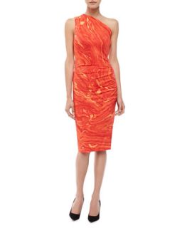Womens Agate Print One Shoulder Dress   Michael Kors   Coral multi (2)