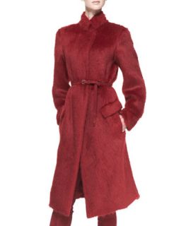 Womens Belted Alpaca Blend Military Coat, Ruby Red   Donna Karan   Ruby (2)