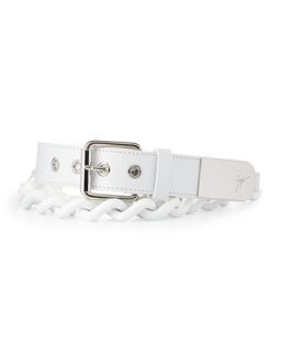 Mens Leather Chain Grommet Belt, White   Giuseppe Zanotti   White (105/38)