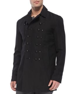 Mens Luxe Cotton Linen Pea Coat, Black   Star USA   Black (LARGE)