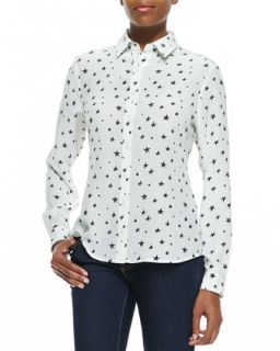 Womens Star Print Button Front Shirt   Dora Landa   Stars (X SMALL)