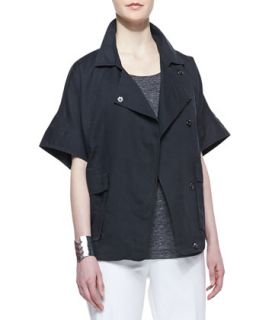 Womens Organic Linen Short Sleeve Jacket, Graphite   Eileen Fisher   Graphite