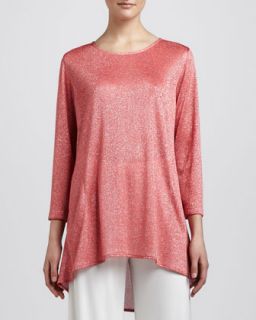 Womens Shimmer Knit Tunic, Petite   Caroline Rose   Coral/Silver (PETITE L