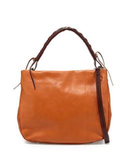Italian Leather Convertible Hobo Bag, Camel/Dark Brown