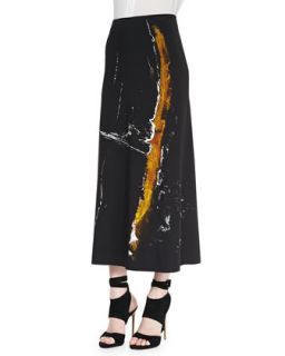 Womens Painterly Printed Midi Pull On Skirt   Donna Karan   Black multi (SMALL)