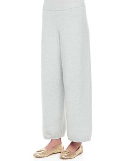 Womens Wide Leg Knit Pants, Petite   Joan Vass   Soft grey (0P (4P))