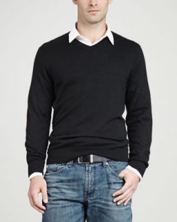Superfine V Neck Pullover Sweater, Black