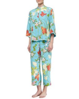 Peranakan Mandarin Floral Print Pajama Set, Womens   Natori   Multi (2X (18W 
