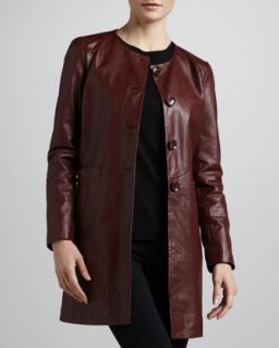 Womens Basic Long Leather Jacket   Black (LARGE/12 14)