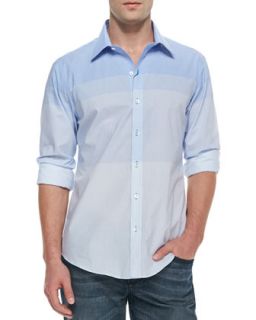 Mens Ombre Sectioned Woven Shirt, Blue   Zachary Prell   Blue (XL)