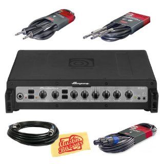 Ampeg PF 500 Portaflex Series 500 Watt Bass Amp Head Bundle with Speaker Cable, SpeakOn Cable, XLR Cable, Instrument Cable, and Polishing Cloth Musical Instruments