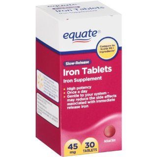 Slow Release Iron Tablets 45mg 30ct by Equate Compare to SLOW FE Health & Personal Care