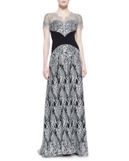 Womens Short Sleeve Lace Overlay Gown   Theia by Don ONeill   Silver (4)