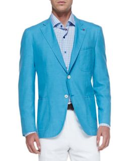 Mens Soft Two Button Blazer, Aqua   Isaia   Aqua blue (42/43R)