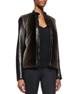 Womens Fur Front Leather Bomber Jacket   Reed Krakoff   Natural (10)