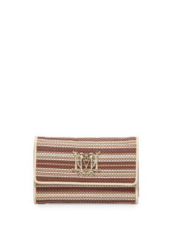 Medium Woven Faux Leather Stripe Wallet, Beige/Ivory   Love Moschino