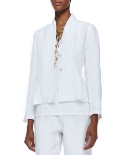 Womens Long Sleeve Linen Jacket, White   Eileen Fisher   White (XL (18))