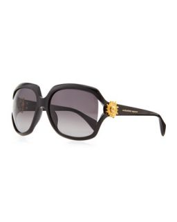 Gold Skull Square Sunglasses, Black/Gold   Alexander McQueen   Black