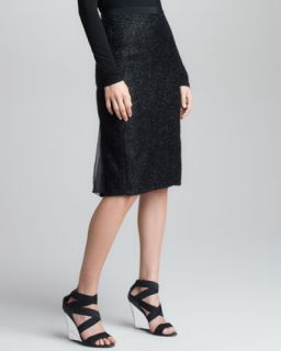 Womens Chiffon Metallic Tweed Skirt   Donna Karan   Black (14)