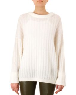 Womens Dropped Sleeve Mohair Blend Sweater   Acne Studios   White (LARGE)