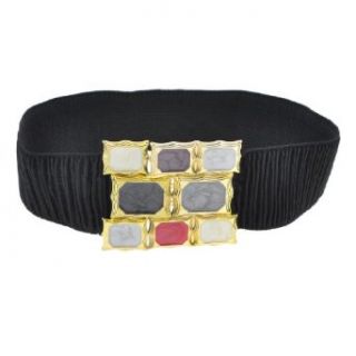 Black Cotton Blend Elastic Fabric Gem Pattern Buckle Belt for Girls Apparel Belts