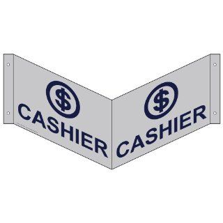 Cashier Bilingual Sign NHE 9655Tri MRNBLUonSLVR Information  Business And Store Signs 