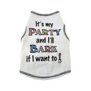 I See Spot's Dog Pet Cotton T Shirt Tank, It's My Party and I'll Bark If I Want To, Medium, White  Dog Clothes 