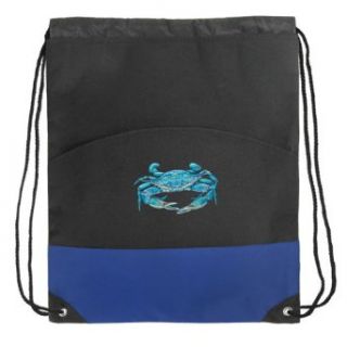 BLUE CRABS Drawstring Bag Backpack Royal Blue Crab Draw String Back Pack Bag Clothing