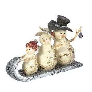 BirchHeart Snowman Family on Sled, Reads "Love Keeps A Family Warm" by Pavilion Gift Company, 4 Inch by 7 Inch   Holiday Figurines