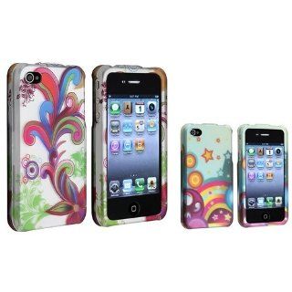 2 packs Pattern Snap on Hard Rubber Cases   White Colorful Flower, Blue Star Rainbow compatible with Apple? iPhone? 4 / 4S Cell Phones & Accessories