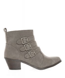 Wide Fit Grey Triple Buckle Pointed Ankle Boots