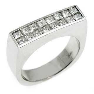 18k White Gold Mens Invisible Princess Cut Diamond Pinky Ring 1.50 Carats Jewelry