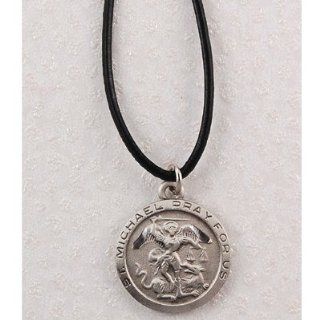 Hand Engraved New England Pewter Medal St. Michael the Archangel Medal, 24" Black Leather Cord. St. Michael the Archangel Is Known for Protection As Well As the Patron of Against Danger At Sea, Against Temptations, Ambulance Drivers, Artists, Bakers, 