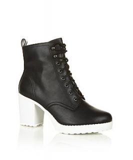 Black Contrast Chunky Sole Lace Up Heeled Work Boots