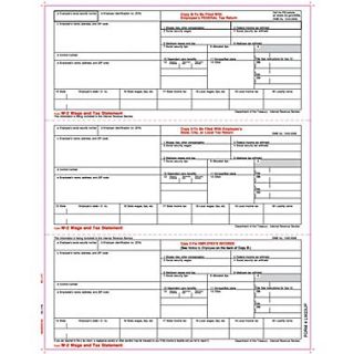 TOPS W 2 Tax Form, 1 Part, 3 down, Employee’s copies cut sheet, White, 8 1/2 x 11, 50 Sheets/Pack