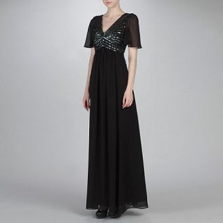 Ariella London Black/Silver Ava Embellished Chiffon Long Dress