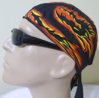 Black Bikers Cap with Chinese/ Asian Dragon Design in Red, Orange and Yellow, Also Known As Headwraps, Skullies, Skull Caps, Bandanas/ Bandannas Keywords Flames Fire Celebrate the Chinese New Year  Other Products  