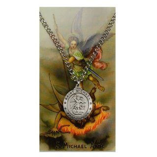 Catholic Patron Saints Medal. Round St. Michael the Archangel Medal and Chain with Prayer Card. Catholic Patron Saints Medal. St. Michael the Archangel Is Known for Protection As Well As the Patron of Against Danger At Sea, Against Temptations, Ambulance D