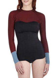 The One That Got a Wave Swim Shirt in Maroon  Mod Retro Vintage Bathing Suits