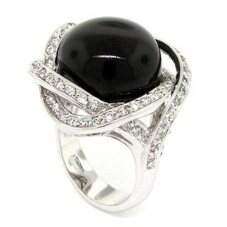 Good looking Large Cocktail Ring w/Black Onyx & White CZs Alljoy Jewelry