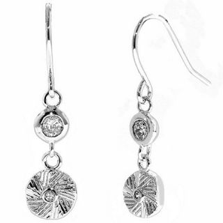 Finesse Rhodium textured coin drop earrings