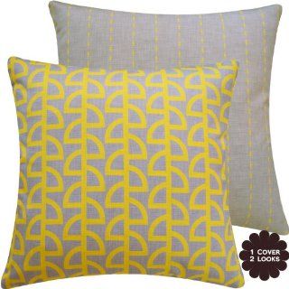Havana Banana Collection   18" Square Double Sided Couch Pillow with Feather Insert   Geometric and Stribes   Yellow, Gray, Grey Hues   1 Pillow, 2 Looks   Throw Pillow Covers
