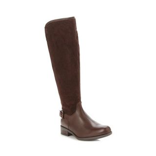 Mantaray Dark brown leather stretch knee length low boots