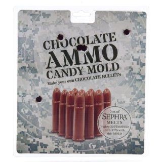 Chocolate Candy Bullet Mold   Full Sheet   This plastic candy bullet mold makes 20 bullets. Flat on one side so you can display them or refill your favorite chocolate ammo tin. Be creative, use your chocolate candy bullet mold to make bullets out of Jello 