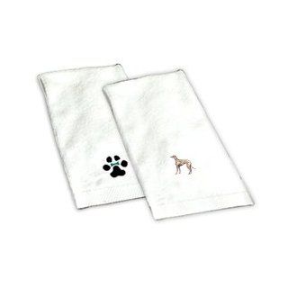 Our Greyhound Fawn white hand towel is 100% cotton and measures 16X26. It is directly embroidered with your Greyhound Fawn image. This is a unique gift idea for your dog loving friend or family member. This towel makes a perfect addition to any bathroom an