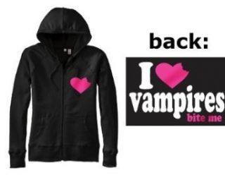 I Heart Vampires Bite Me Zippered Hooded Sweatshirt (XXX Large, Black) Clothing
