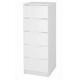 White Brighton high gloss five drawer tall chest