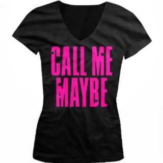 Call Me Maybe Juniors V Neck T shirt, Neon Pink Hot Trendy Lyrics Junior's V neck Tee Shirt Clothing