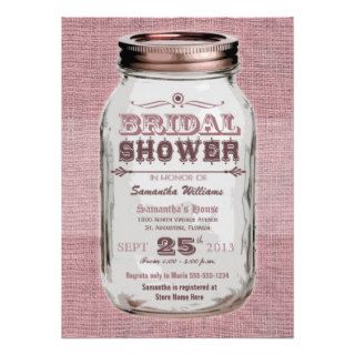 Mason Jar Rustic Vintage Look Pink Bridal Shower Personalized Announcements
