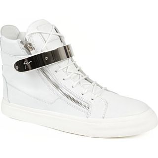 GIUSEPPE ZANOTTI   Silver plated leather high top trainers